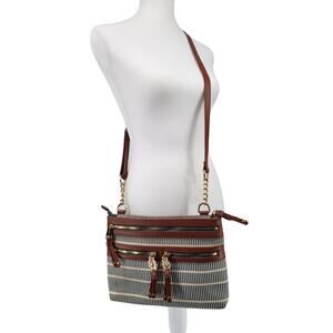 Spartina 449 Tidaholm Crossbody Bag Striped Navy Natural Linen Leather Trim Gold